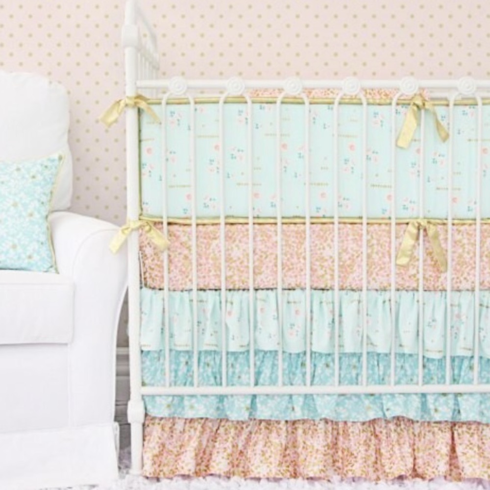 Caden Lane Coral and Gold Sparkle Baby Bedding.